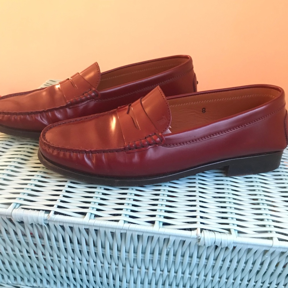 Tod's Red Leather Penny Loafers